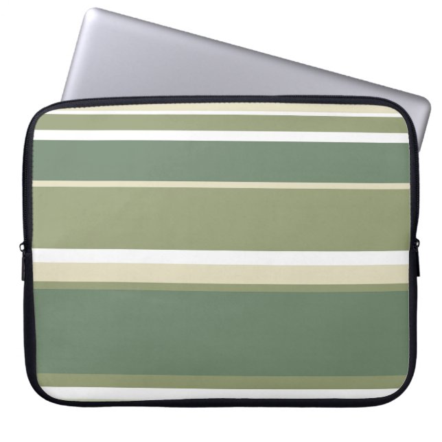 Olijfgroene strepen laptop sleeve (Voorkant)