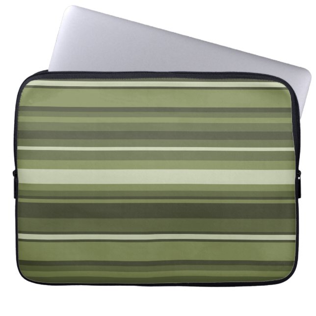 Olijfgroene strepen laptop sleeve (Voorkant)
