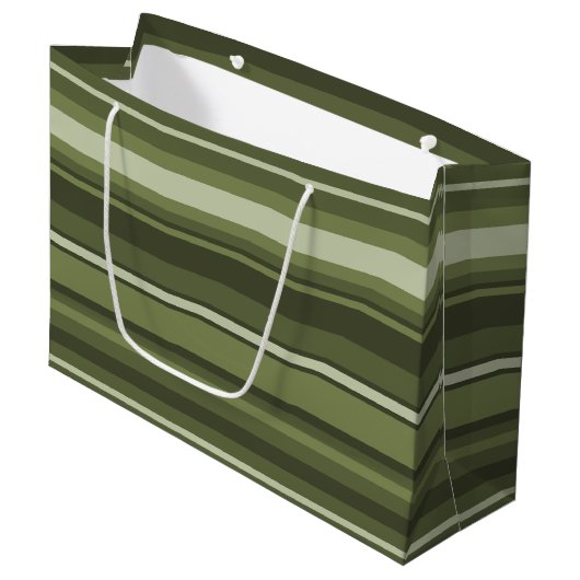 Olijfgroene strepen large cadeautasje (Voorkant Gekanteld)