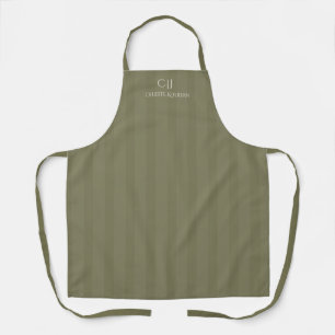Olijfgroene Strepen Monogram Huwelijk Schort