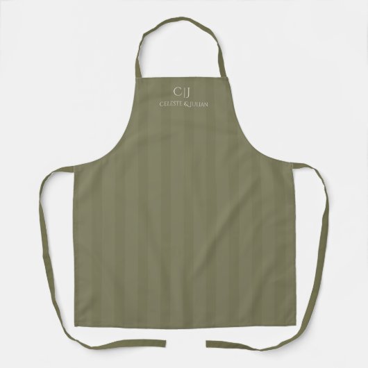 Olijfgroene Strepen Monogram Huwelijk Schort (Voorkant)