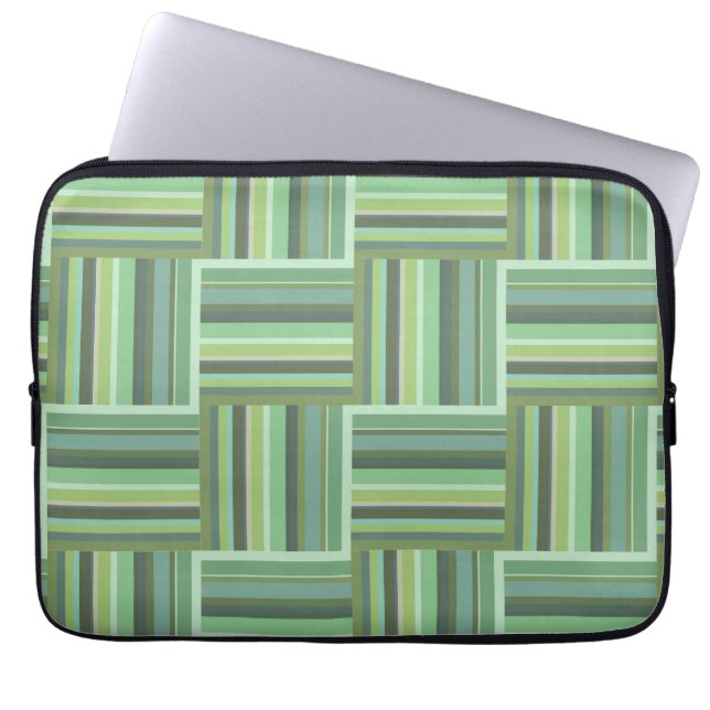 Olijfgroene strepen weefpatroon laptop sleeve (Voorkant)