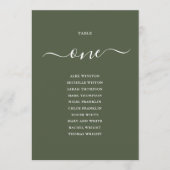 Olijfgroene tafel nummer zitplaatskaart kaart (Voorkant)