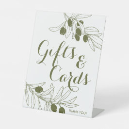 Olijfgroene Takken Cadeaus & Kaarten Reclamebord Met Voetstuk