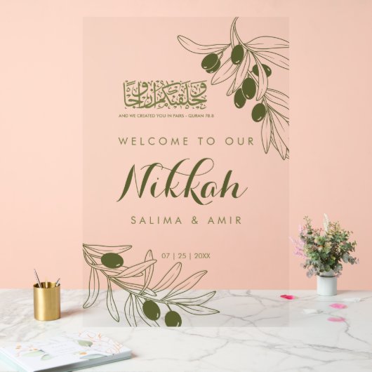 Olijfgroene Takken Nikkah Acryl Bord (Huwelijk)