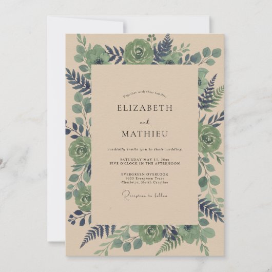 Olijfgroene Teal Succulente Eucalyptus Bruiloft Kaart (Voorkant)