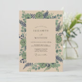 Olijfgroene Teal Succulente Eucalyptus Bruiloft Kaart (Staand voorkant)