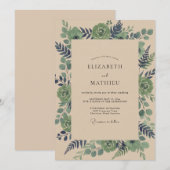 Olijfgroene Teal Succulente Eucalyptus Bruiloft Kaart (Voorkant / Achterkant)