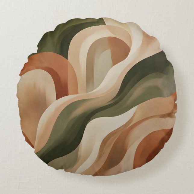 Olijfgroene Terracotta Abstract Ronde Worp Kussen (Voorkant)