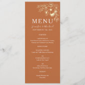 Olijfgroene Terracotta en Gouden Bloem Bruiloft Menu (Voorkant)