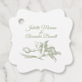 Olijfgroene Toile de Jouy Cherub Trouwgunsttag Bedankjes Labels