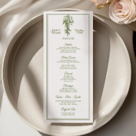 Olijfgroene Toile de Jouy Huwelijksmenu kaart