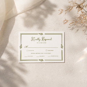 Olijfgroene Toscaanse Elegante Trouw RSVP Kaart