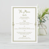 Olijfgroene Toscaanse Elegante Trouwmenu Kaart (Staand voorkant)