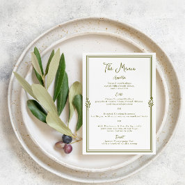 Olijfgroene Toscaanse Elegante Trouwmenu Kaart