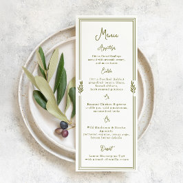 Olijfgroene Toscaanse Elegante Trouwmenu Kaart