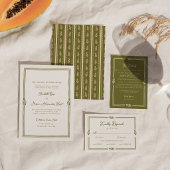 Olijfgroene Toscaanse Elegante Trouwmenu Kaart