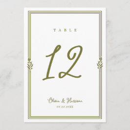 Olijfgroene Toscaanse Elegante Trouwtafel Nummer Kaart
