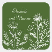 Olijfgroene trouw bloemenstickers vierkante sticker (Voorkant)