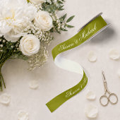 Olijfgroene Trouw Elegante Script Calligrafie Satijnen Lint