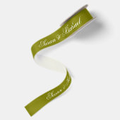 Olijfgroene Trouw Elegante Script Calligrafie Satijnen Lint (Achterkant)