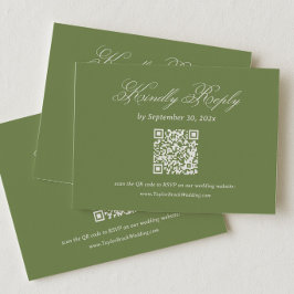 Olijfgroene Trouw-RSVP-Qr-code Informatiekaartje
