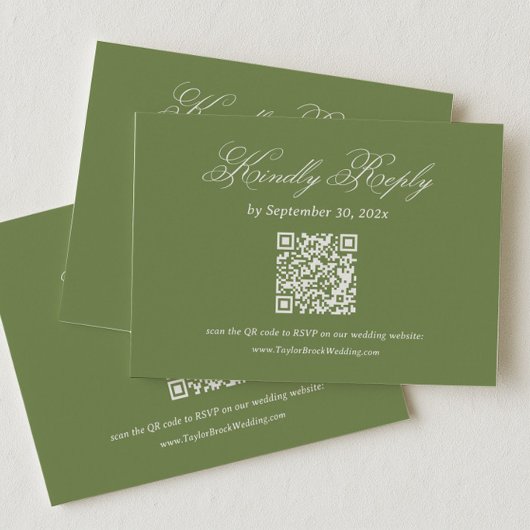 Olijfgroene Trouw-RSVP-Qr-code Informatiekaartje