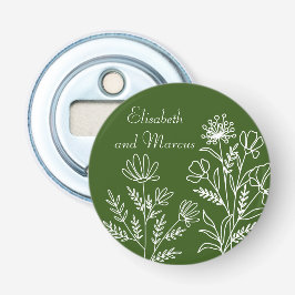 Olijfgroene trouwknop flesopener button flesopener