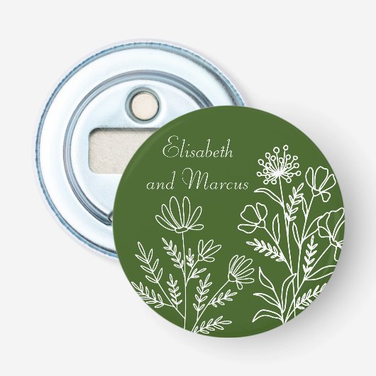 Olijfgroene trouwknop flesopener button flesopener (Voorkant)