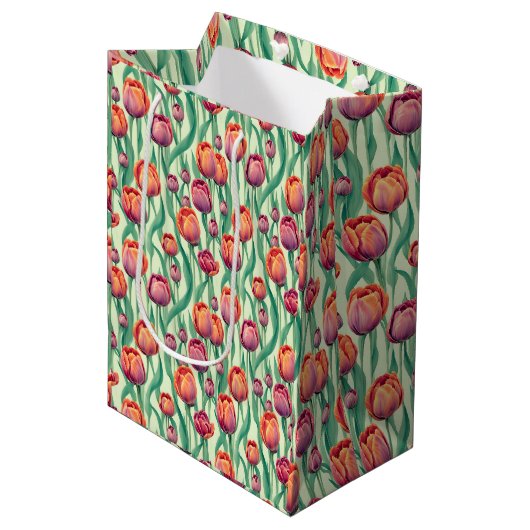 Olijfgroene tulpenboeket medium cadeauzakje (Voorkant Gekanteld)