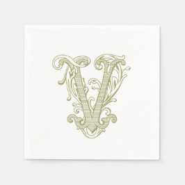Olijfgroene "V" Monogram Cocktailservetjes Servet
