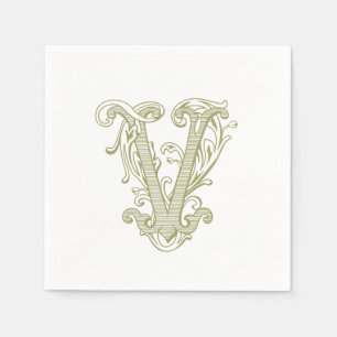 Olijfgroene "V" Monogram Cocktailservetjes Servet