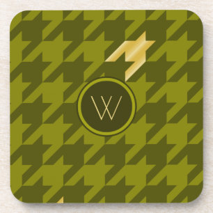 Olijfgroene vierkante coaster met gouden accenten  bier onderzetter