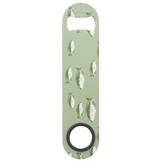 Olijfgroene vis speed flessenopener (Voorkant)