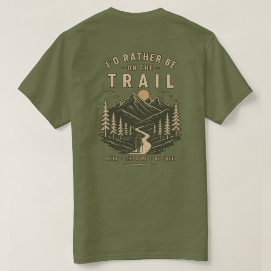 Olijfgroene Wandel T-Shirt – Paden Roepen (Design achterkant)