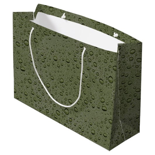 Olijfgroene waterdruppels groot cadeauzakje (Achterkant Gekanteld)