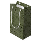 Olijfgroene waterdruppels klein cadeauzakje (Voorkant Gekanteld)