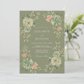 Olijfgroene Weelderige Botanische Bruiloft Kaart (Staand voorkant)