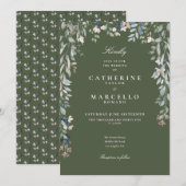 Olijfgroene Wilde Bloemen Bloemrijke Groene Huweli Kaart (Voorkant / Achterkant)