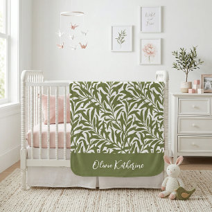 Olijfgroene wilgentak Monogram Sherpa Deken
