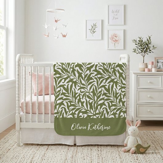 Olijfgroene wilgentak Monogram Sherpa Deken