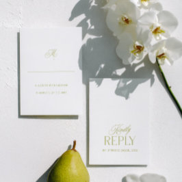 Olijfgroene & Witte Minimalistische Bruiloft RSVP Kaartje