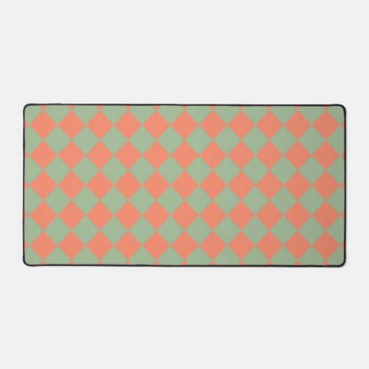 Olijfgroene Zalm Roze Checker Diamant Patroon Bureaumat (Voorkant)