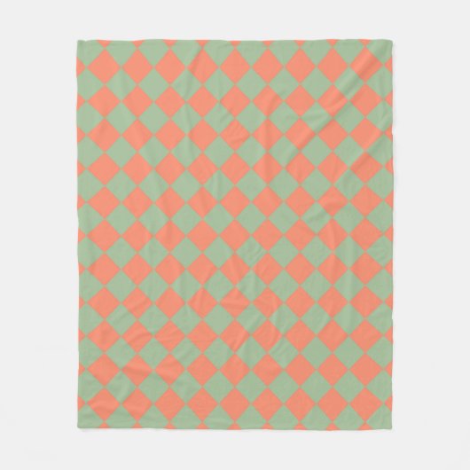 Olijfgroene Zalm Roze Checker Diamant Patroon Fleece Deken (Voorkant)