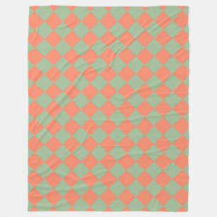 Olijfgroene Zalm Roze Checker Diamant Patroon Fleece Deken