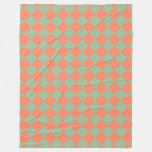 Olijfgroene Zalm Roze Checker Diamant Patroon Fleece Deken (Voorkant)