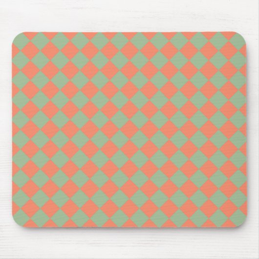 Olijfgroene Zalm Roze Checker Diamant Patroon Muismat (Voorkant)