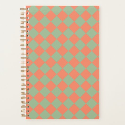 Olijfgroene Zalm Roze Checker Diamant Patroon Planner (Voorkant)