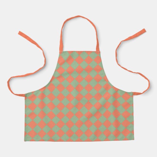 Olijfgroene Zalm Roze Checker Diamant Patroon Schort (Voorkant)