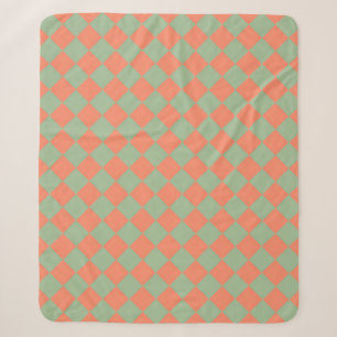 Olijfgroene Zalm Roze Checker Diamant Patroon Sherpa Deken